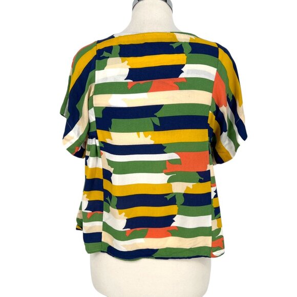 Maeve Anthropologie Milla Striped Multicolor Short Sleeve Blouse Size Small - Picture 9 of 13